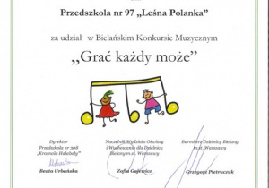 Dyplom za udział w konkursie "Grać każdy może"