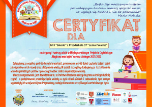 Certyfikat dla Gr.I "Sikorki" uczestnictwa w projekcie "Magiczna Moc Bajek"