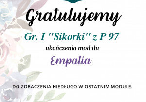 Potwierdzenie dla Gr.I ukończenia "Modułu Empatia" projektu "Emocja"