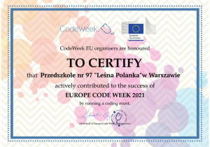 Certyfikat za uczestnictwo w "Europejskim tygodniu kodowania"