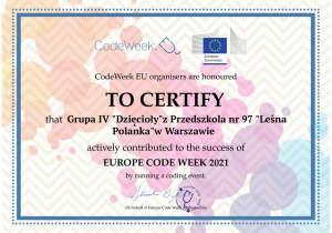 Certyfikat dla gr.IV za uczestnictwo w "Europejskim tygodniu kodowania"