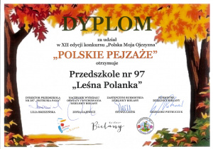 "Polskie pejzaże" - dyplom dla Przedszkola za udział w konkursie