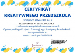 Certyfikat Kreatywnego Przedszkola