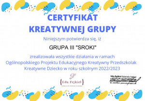 Certyfikat Kreatywnej Grupy