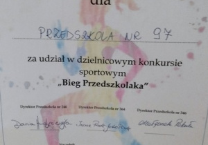 "Bieg przedszkolaka"- dyplom za udział w konkursie