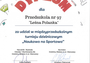 Dyplom za udział w konkursie "Naukowo na sportowo"