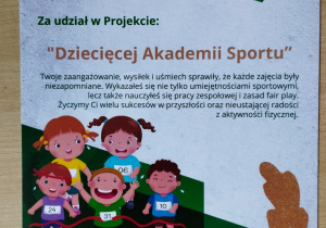 Dyplom "Dziecięcej Akademii Sportu"