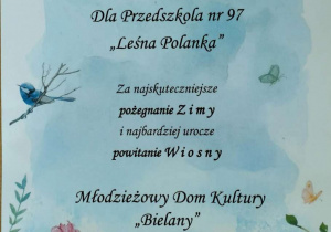Dyplom uczestnictwa w "Powitaniu Wiosny"