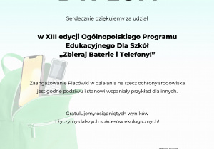 Dyplom za udział w "Zbieraj baterie i telefony"
