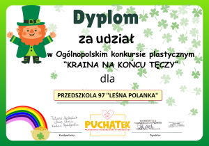 Dyplom konkursowy "Kraina na końcu tęczy"