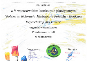 Podziękowanie za udział w konkursie "Polska w kolorach"