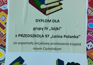 Dyplom "Uwolnij Książki" dla grupy IV