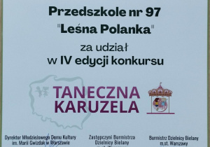 Dyplom za udział w konkursie "Taneczna karuzela"