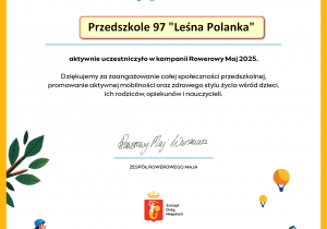 Dyplom za udział w kampanii "Rowerowy Maj"