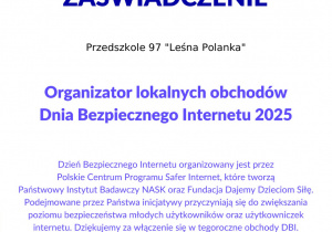 Zaświadczenie dla "Organizatora lokalnych obchodów Dnia Bezpiecznego Internetu"