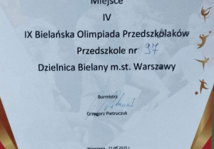 Dyplom IX Bielańska Olimpiada Przedszkolaków