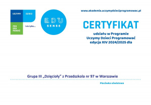 Certyfikat udziału w programie "Uczymy dzieci programować"
