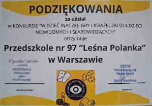Podziękowanie za udział w konkursie "Widzieć Inaczej"