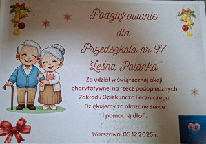 Podziekowanie za udział w zbiórce dla Zakładu Opiekuńczo - Leczniczego