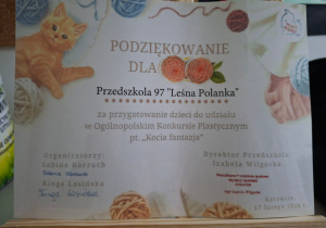 Dyplom za udział w konkursie "Kocia Fantazja"