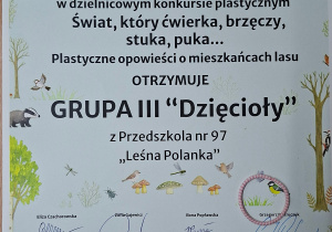 Wyróżnienie za udział w konkursie "Świat, który ćwierka, brzęczy..."
