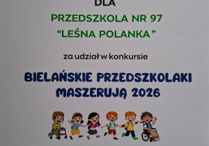Dyplom za udział w konkursie "Bielańskie Przedszkolaki Maszerują"