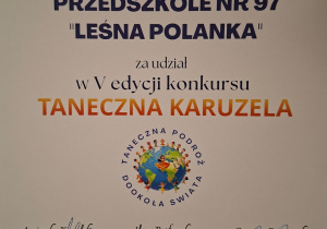 Dyplom za udział w konkursie "Taneczna Karuzela"