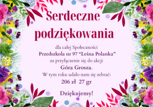 Podziękowanie za udział w akcji "Góra Grosza"