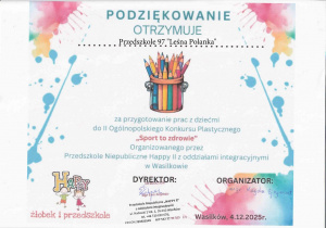 Podziękowanie za udział w konkursie "Sport to zdrowie"