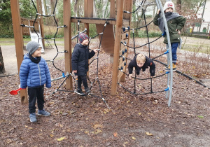 Chłopcy w trakcie zabawy na drabinkach