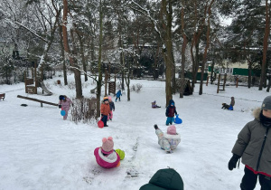 Radosne zabawy na śniegu w naszym pięknym ogrodzie