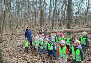 Wspólne pozowanie do zdjęcia przy leżącym drzewie