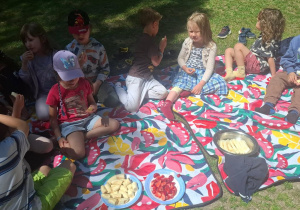 Wspólny piknik w przedszkolnym ogrodzie w ramach akcji Czytanie na Polanie