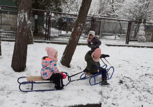 Zabawa z sankami na śniegu