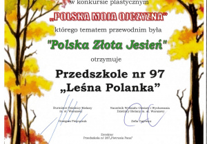 Dyplom za udział w konkursie "Polska moja ojczyzna"