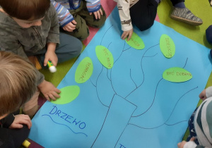 Dzieci przyklejają swoje wyobrażenia na "Drzewie wyobraźni"